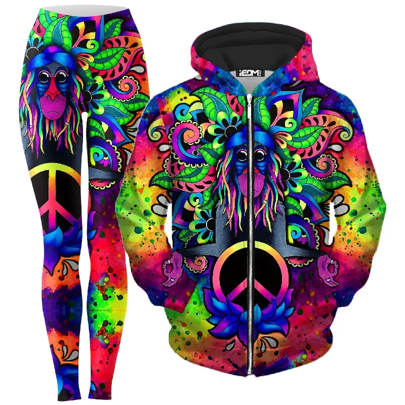 Peace Rafiki Zip-Up Hoodie and Leggings Combo Trendy Digital Print Leggings