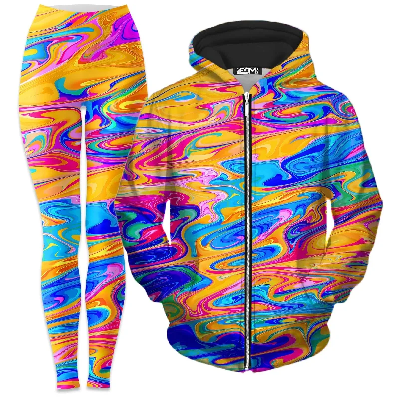 Phaze Zip-Up Hoodie and Leggings Combo Trendy Foil Finish Leggings