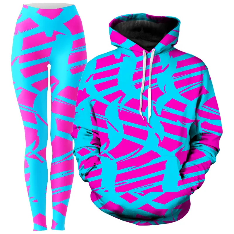 Pink and Blue Squiggly Rave Checkered Hoodie and Leggings Combo Comfortable Athletic Tights Pink and Blue Squiggly Rave Checkered Hoodie and Leggings Combo Comfortable Athletic Tights