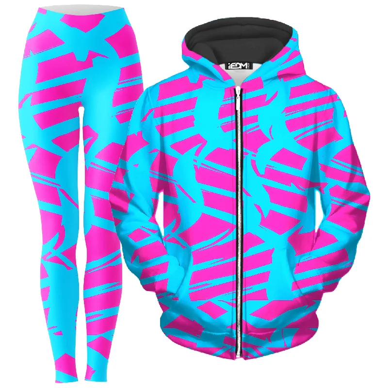 Pink and Blue Squiggly Rave Checkered Zip-Up Hoodie and Leggings Combo Fashionable Moisture-Wicking Leggings Pink and Blue Squiggly Rave Checkered Zip-Up Hoodie and Leggings Combo Fashionable Moisture-Wicking Leggings