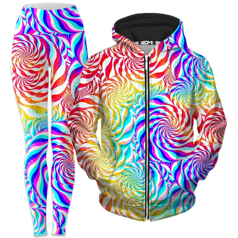 PLUR Rainbow Zip-Up Hoodie and Leggings Combo Stylish Pockets Active Leggings