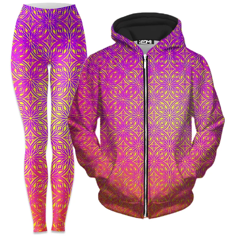 Psy Mosik Starburst Zip-Up Hoodie and Leggings Combo Fashionable Stretchy Fit Leggings