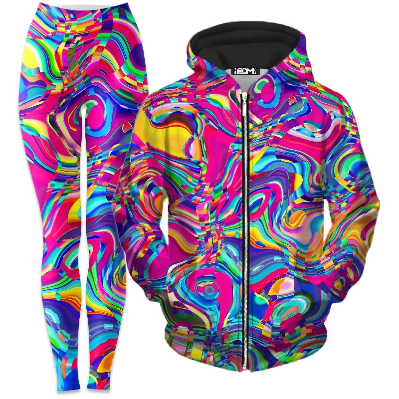 Psych Dip Zip-Up Hoodie and Leggings Combo Stylish Stretch-Waist Leggings