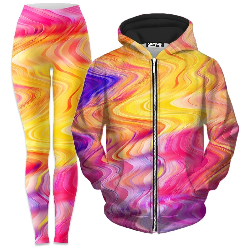Psychedelic Aftershock Zip-Up Hoodie and Leggings Combo Comfortable Power Mesh Leggings