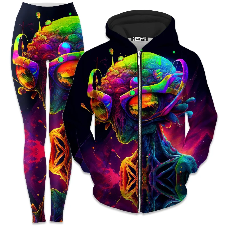 Psychedelic Alien Zip-Up Hoodie and Leggings Combo Stylish Sweat-Proof Leggings