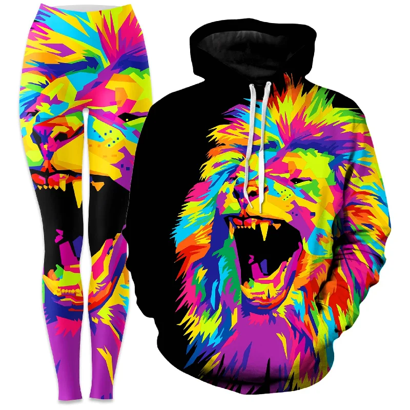Psychedelic Lion Hoodie and Leggings Combo Stylish Camo Print Leggings