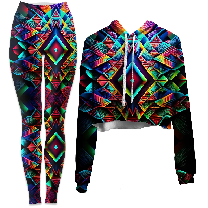 Psychedelic Tribal Crop Hoodie and Leggings Combo Fashionable Seamless Leggings