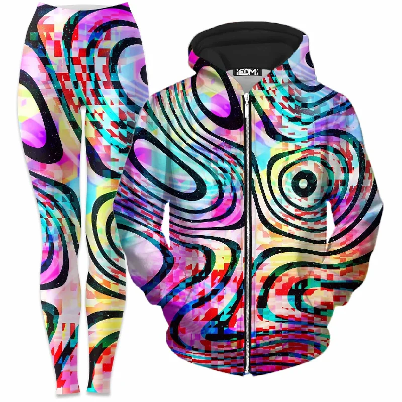 Psytrance Zip-Up Hoodie and Leggings Combo Cozy Workout Performance Leggings