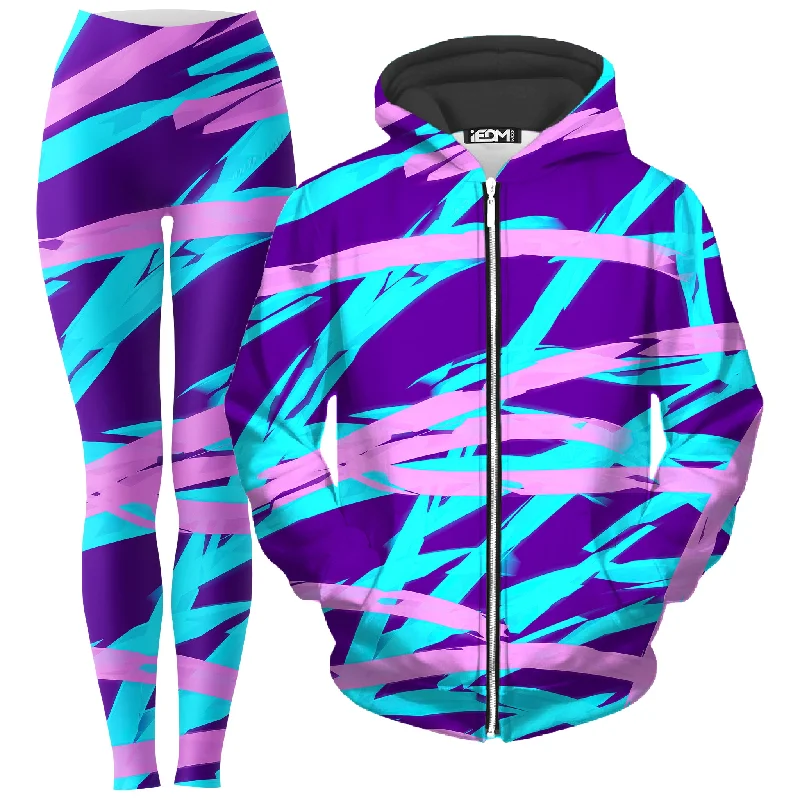 Purple and Blue Rave Abstract Zip-Up Hoodie and Leggings Combo Trendy Full-Length Leggings Purple and Blue Rave Abstract Zip-Up Hoodie and Leggings Combo Trendy Full-Length Leggings