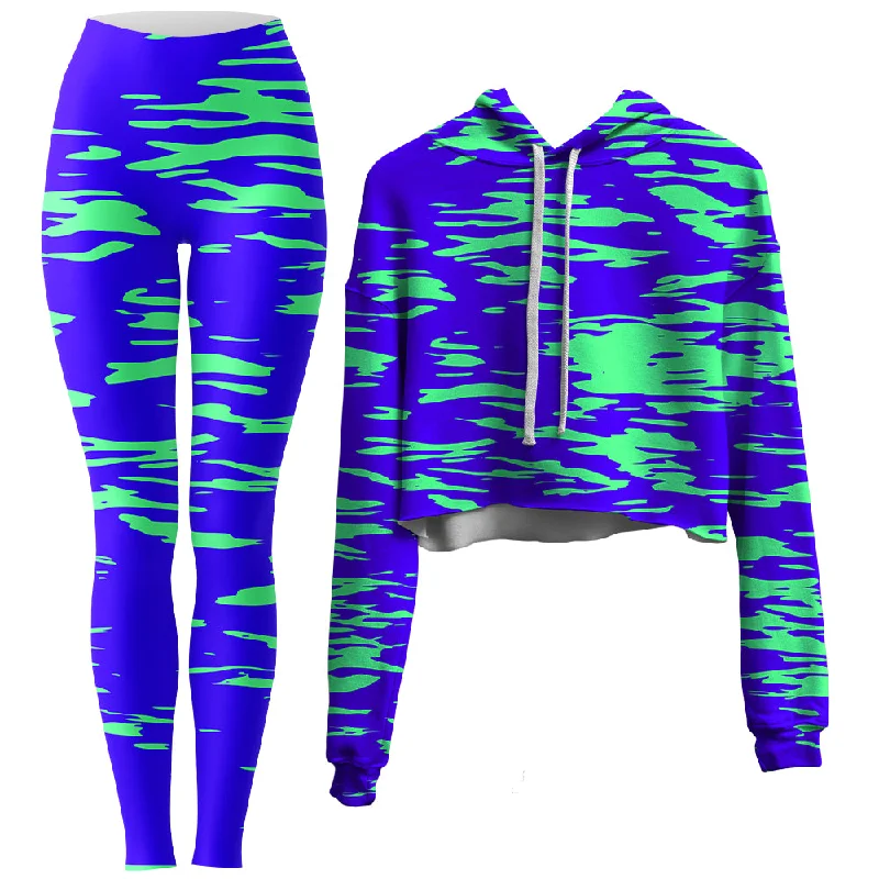 Purple Mint Rave Zebra Stripe Crop Hoodie and Leggings Combo Fashionable Smooth Fit Leggings Purple Mint Rave Zebra Stripe Crop Hoodie and Leggings Combo Fashionable Smooth Fit Leggings