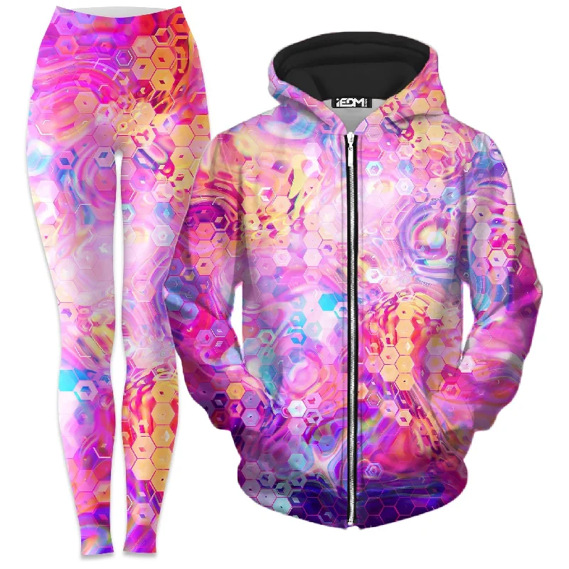 Purple Mirage Zip-Up Hoodie and Leggings Combo Trendy Seamless Fit Leggings