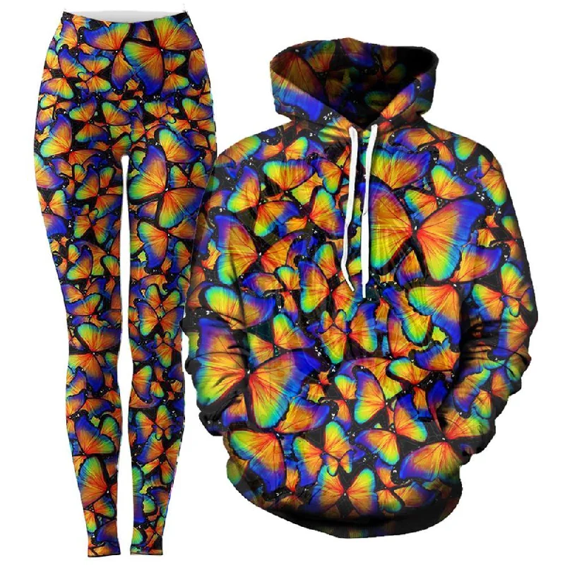Rainbow Fly Hoodie and Leggings Combo Fashionable Ribbed Knit Leggings
