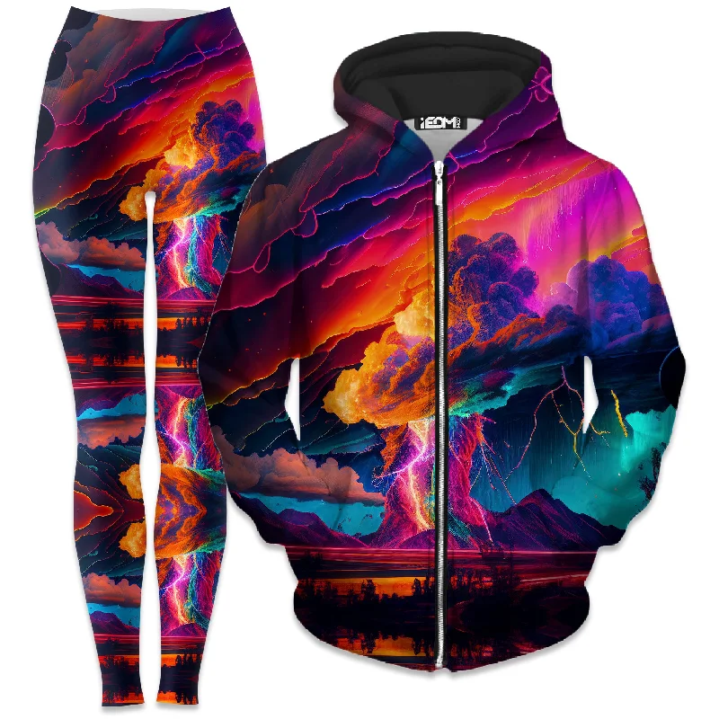 Rainbow Storm Zip-Up Hoodie and Leggings Combo Comfortable Zip-Up Leggings