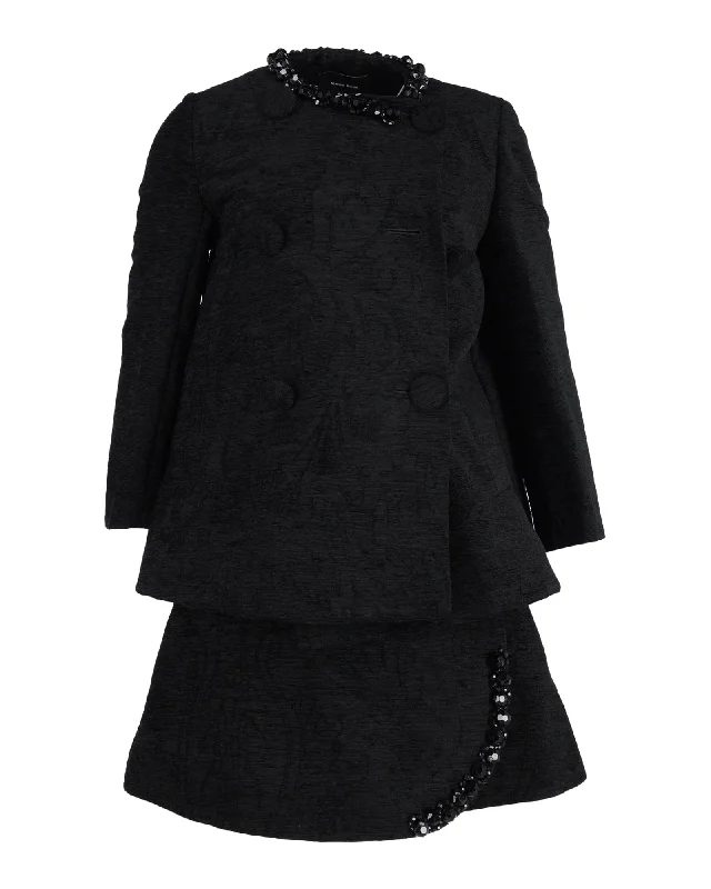 Simone Rocha Embellished Coat and Skirt Set in Black Acrylic velvet skirt rich