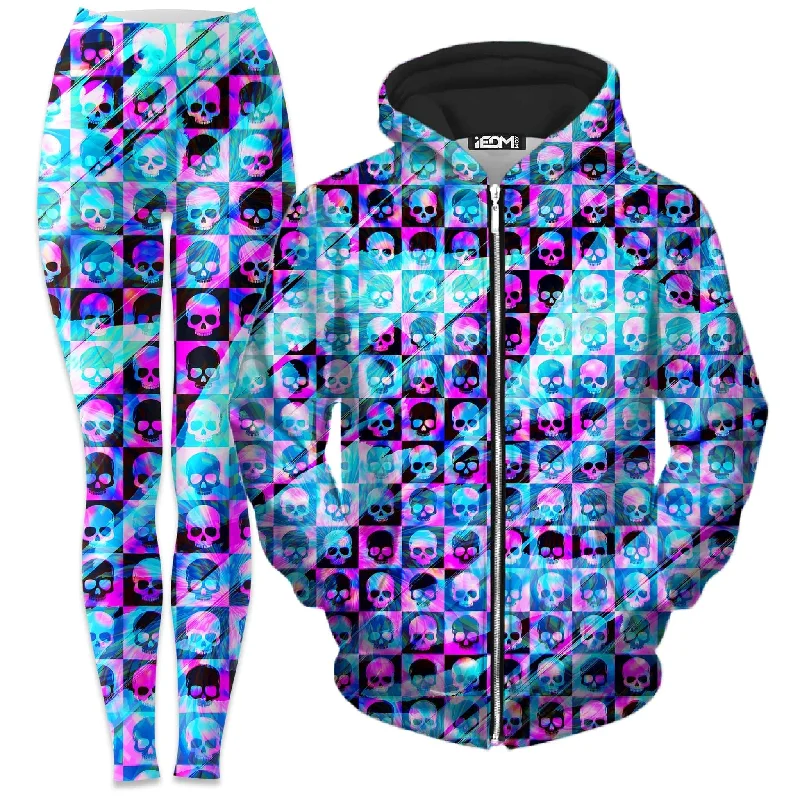 Skull Fam Blue Zip-Up Hoodie and Leggings Combo Comfortable Ribbed Waistband Leggings