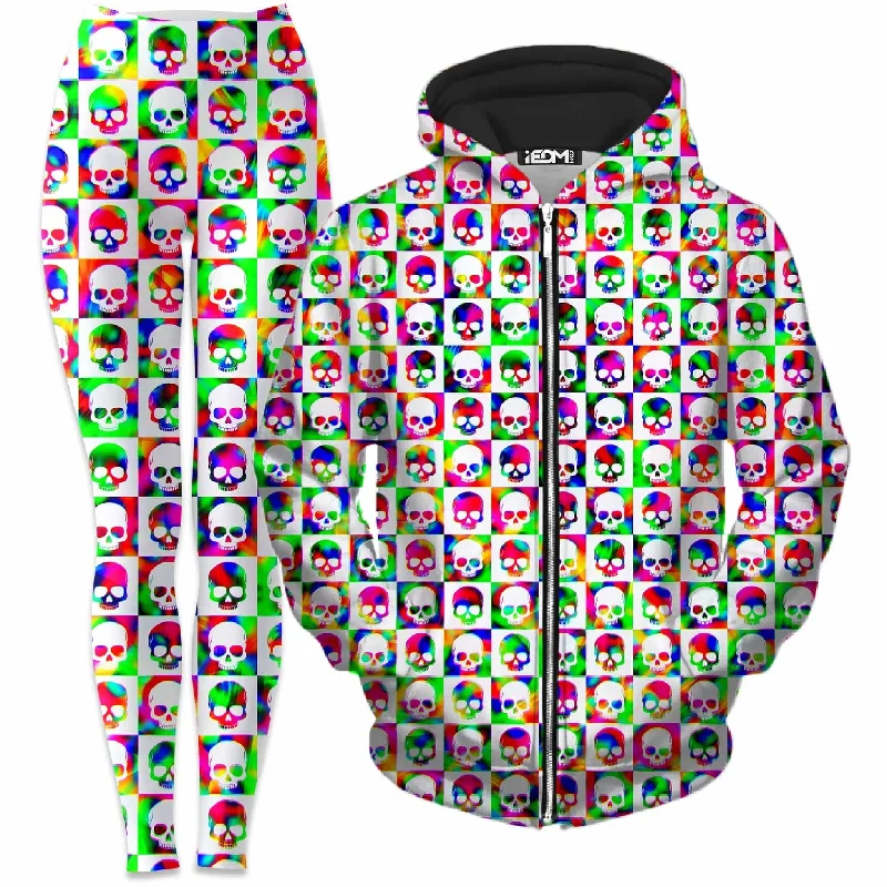 Skull Fam Green Zip-Up Hoodie and Leggings Combo Chic Printed Yoga Pants
