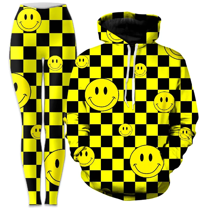 Smile Checkerboard Hoodie and Leggings Combo Trendy Digital Print Leggings