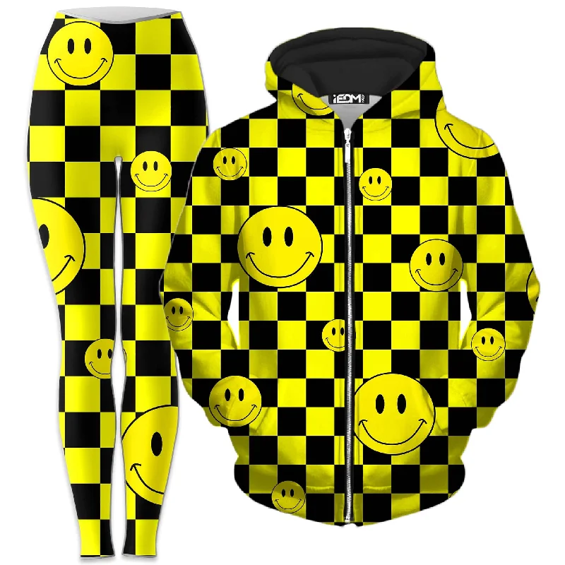 Smile Checkerboard Zip-Up Hoodie and Leggings Combo Trendy Cut-Out Activewear Leggings Smile Checkerboard Zip-Up Hoodie and Leggings Combo Trendy Cut-Out Activewear Leggings