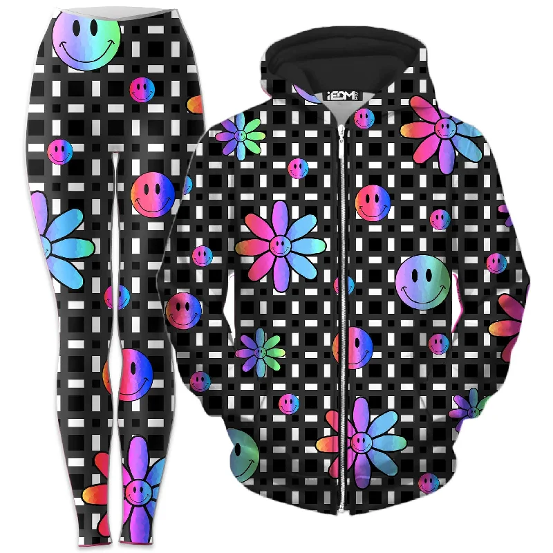 Smiles All Around Zip-Up Hoodie and Leggings Combo Comfortable Wide-Band Leggings