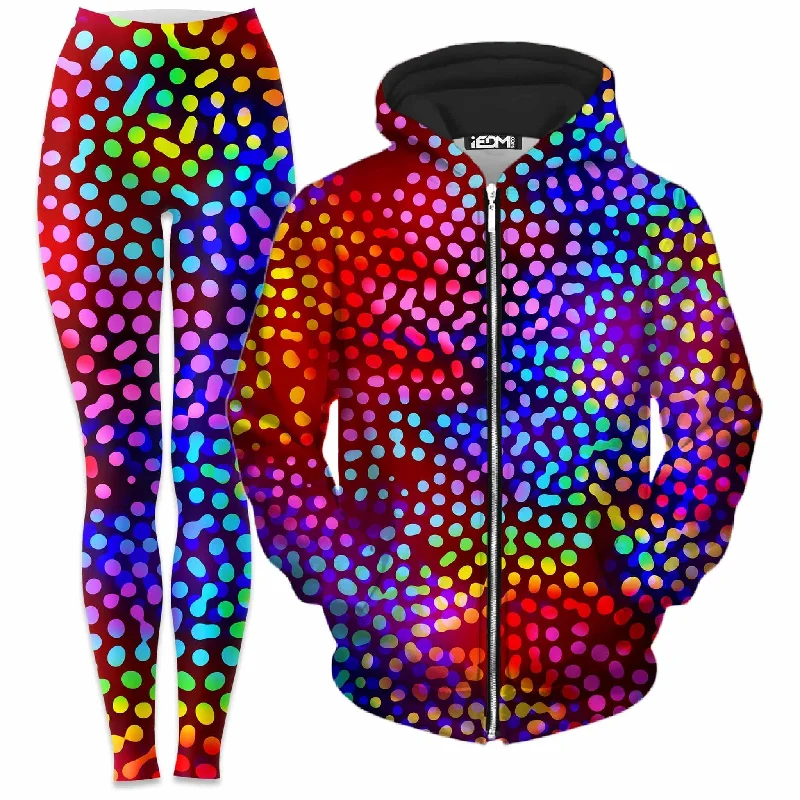 Solar Dots Zip-Up Hoodie and Leggings Combo Comfortable Fleece-Lined Leggings