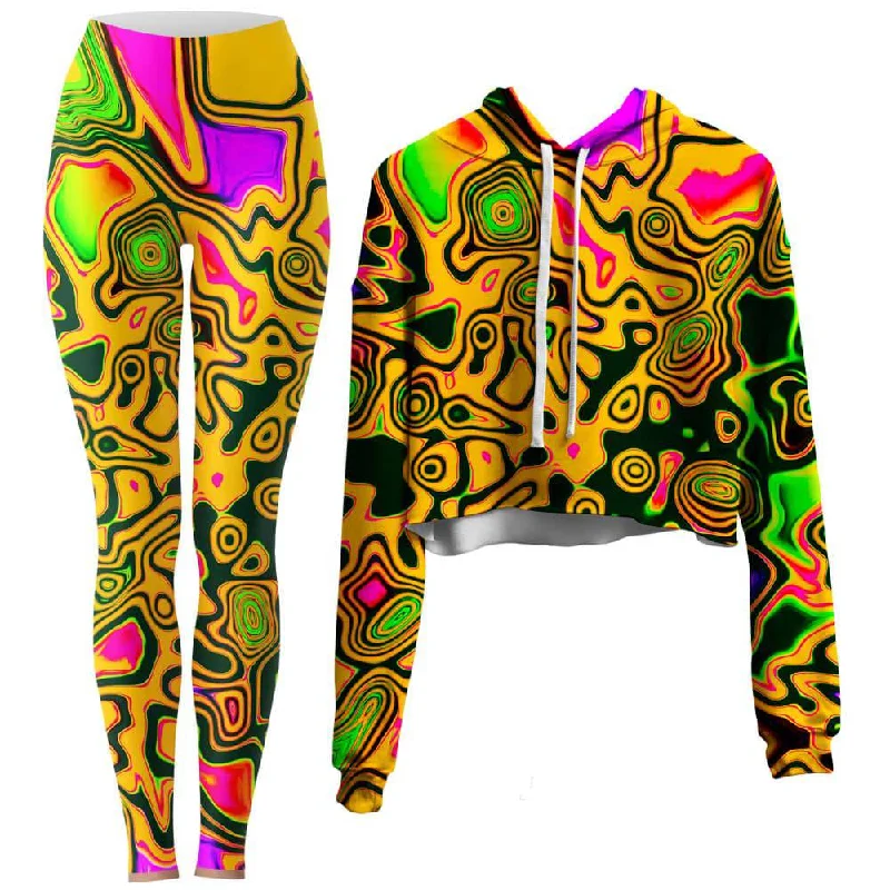 Splash of the 90s Crop Hoodie and Leggings Combo Comfortable Printed Workout Leggings