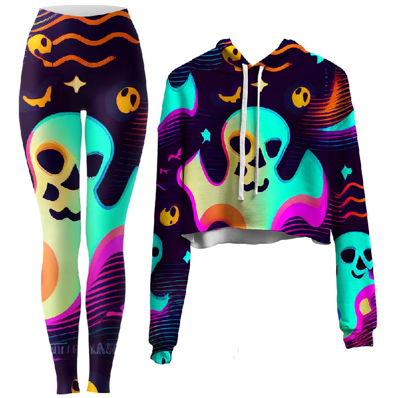 Spooky Season Crop Hoodie and Leggings Combo Comfortable Running Leggings
