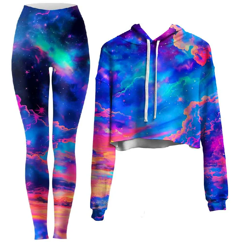 Storybook Sky Crop Hoodie and Leggings Combo Fashionable Plus-Size Activewear