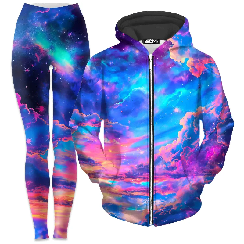 Storybook Sky Zip-Up Hoodie and Leggings Combo Elegant Stretchy Faux Leather Leggings