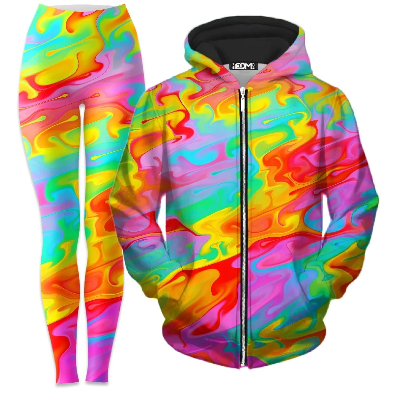 Summer Solstice Zip-Up Hoodie and Leggings Combo Trendy Mesh Leggings