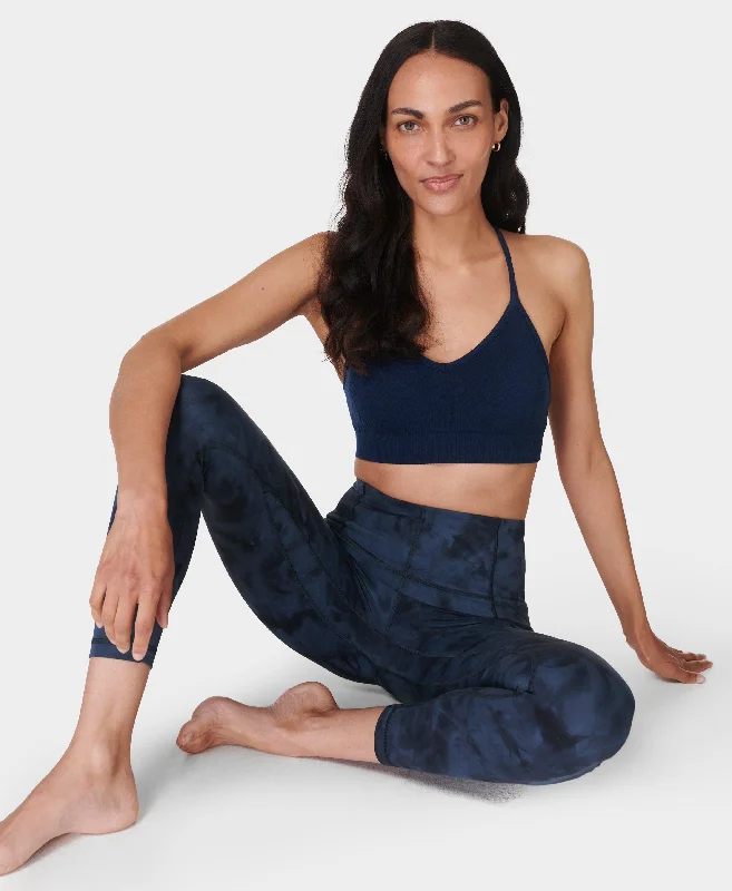 Super Soft 7/8 Yoga Leggings Sb6916a 7878 Navy-Blue-Spray-Dye Trendy Color Block Leggings