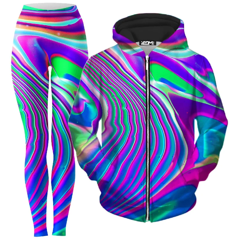 Tangerine Dream Zip-Up Hoodie and Leggings Combo Fashionable Tummy Control Leggings
