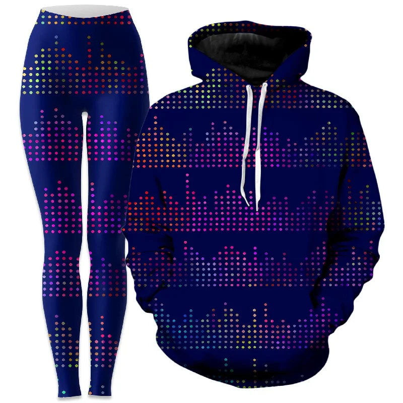 Techno Equalizer Bars Hoodie and Leggings Combo Fashionable High-Rise Workout Leggings