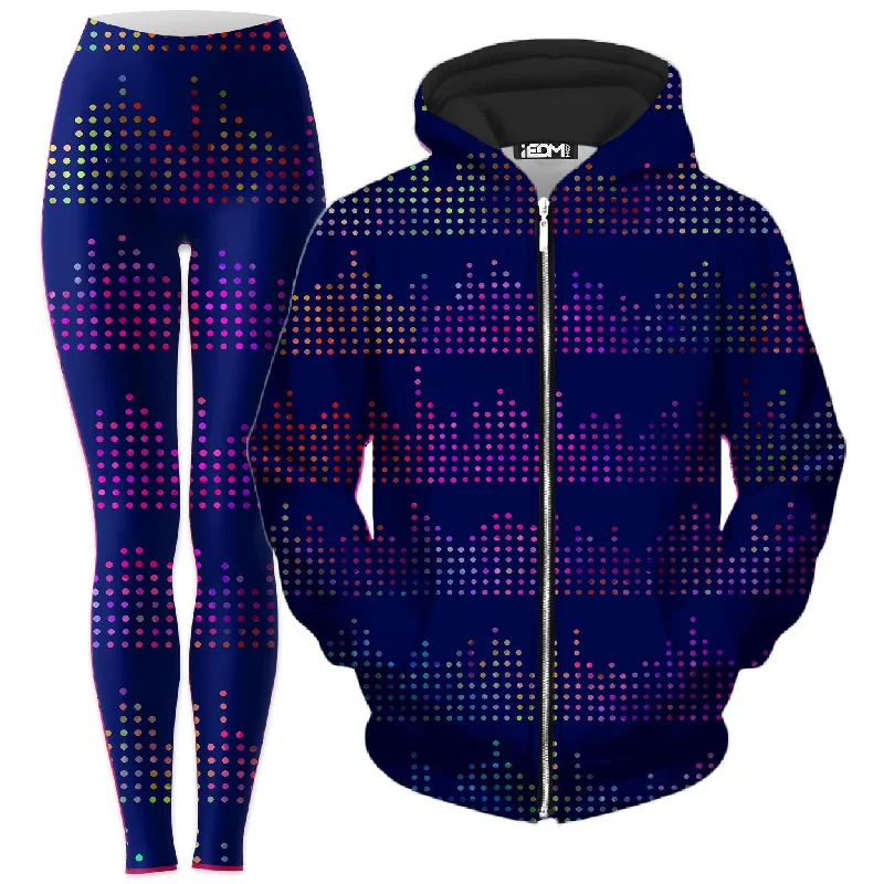 Techno Equalizer Bars Zip-Up Hoodie and Leggings Combo Stylish Lightweight Leggings