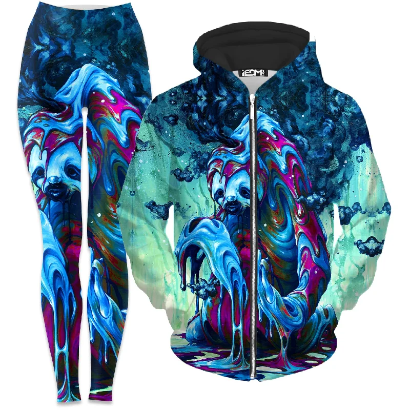 Toxic Sloth Zip-Up Hoodie and Leggings Combo Trendy Polka Dot Leggings