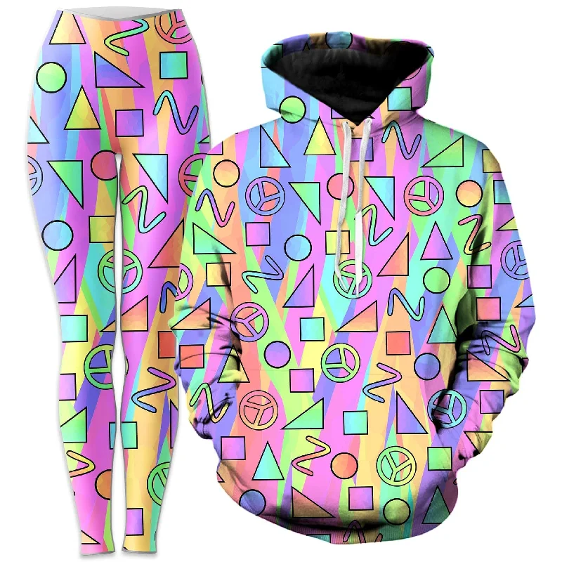 Trippy Retro Peace Signs Hoodie and Leggings Combo Stylish Colorful Activewear Leggings