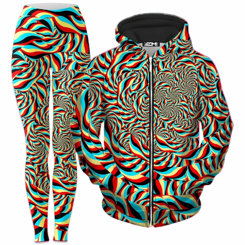 Trippy Swirl Zip-Up Hoodie and Leggings Combo Cozy Reflective Detail Leggings