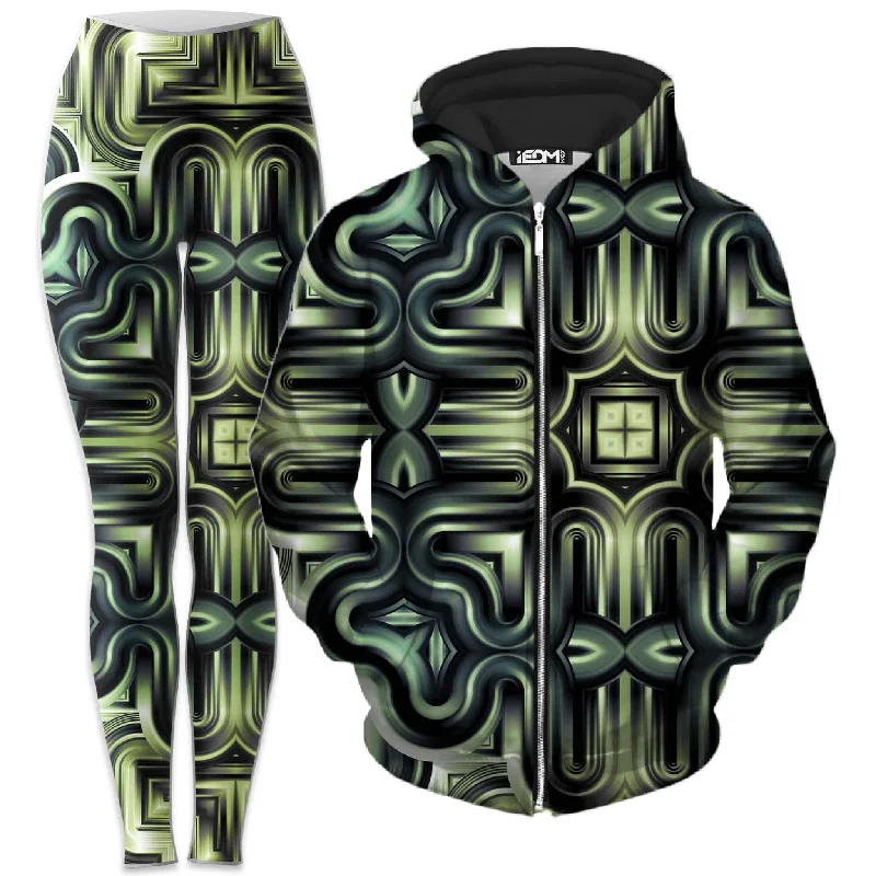 Unthinkable Machines Zip-Up Hoodie and Leggings Combo Fashionable Embroidered Detail Leggings