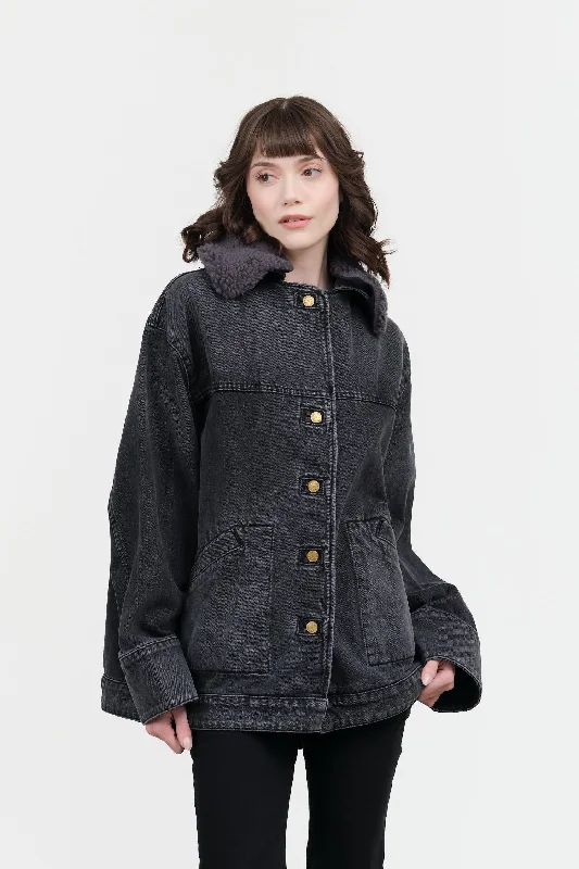 Stadium Jacket with Collar Notch Collar Peter Pan Collar Cowl Neck