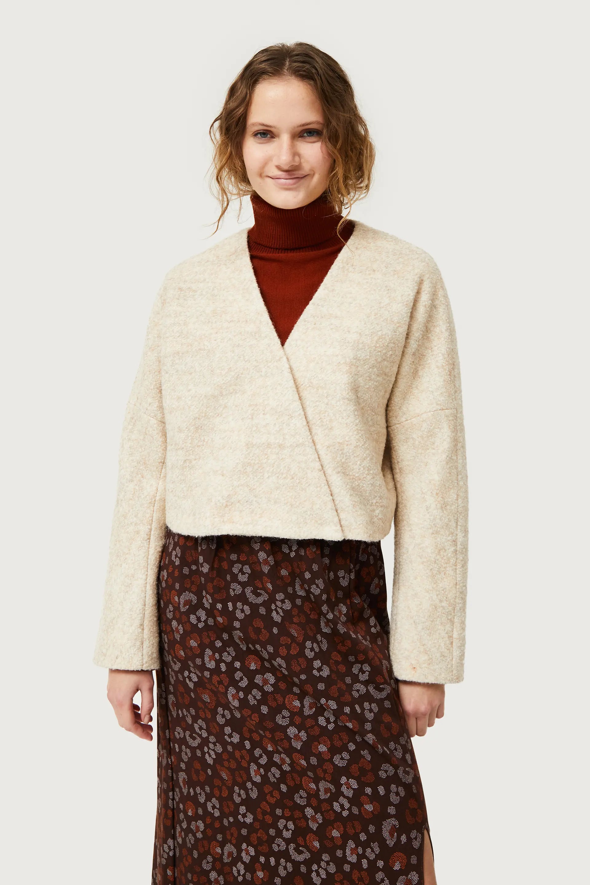 Beige Double-Breasted Jacket V-Neck Jacket Boat Neck Jacket Square Neck Jacket