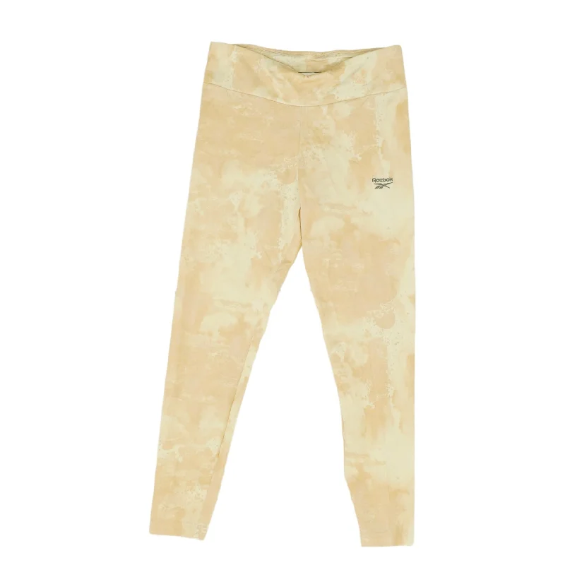 Beige Tie Dye Leggings Trendy Leather-Look Workout Leggings