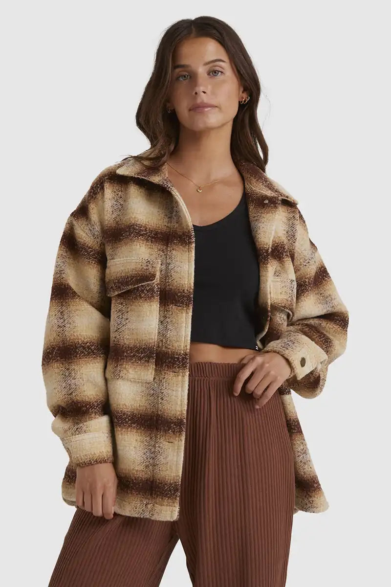 Billabong Women's Surf Check Jacket Welt Pockets Slit Pockets Flap Pockets