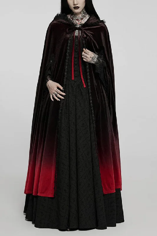 Black/Red Gothic Palace Gorgeous Straps Fantasy Gradient Skirt Large Open Sleeves Hooded Women's Cloak corduroy skirt comfortable