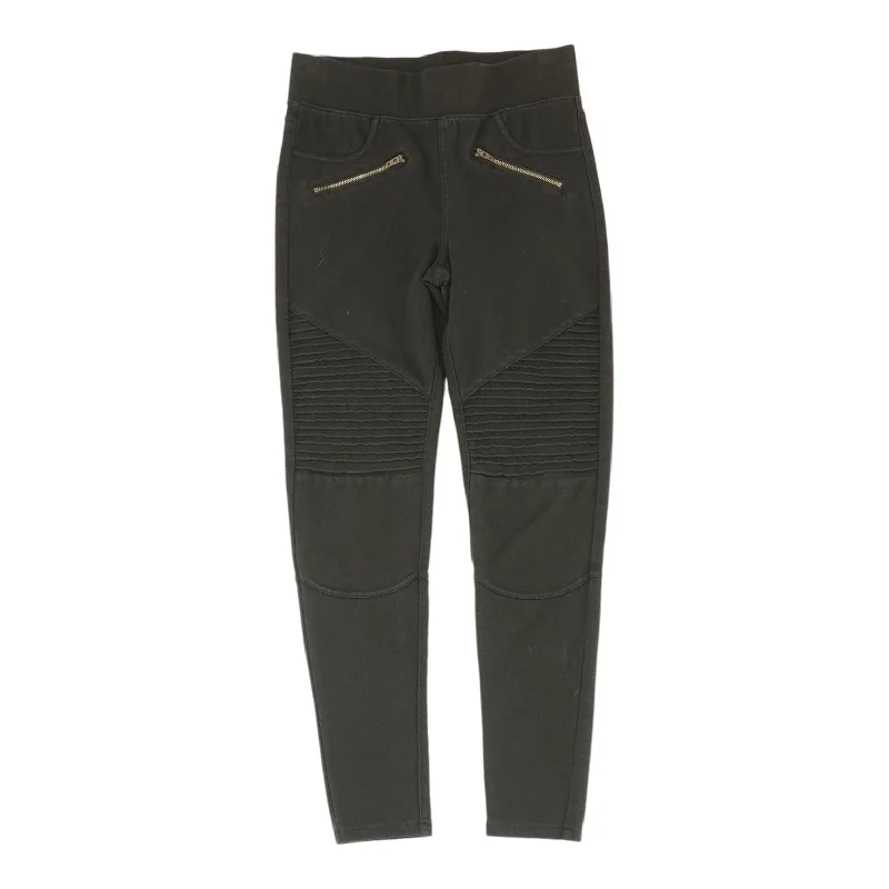 Black Solid Chino Leggings Elegant Sheer Leggings