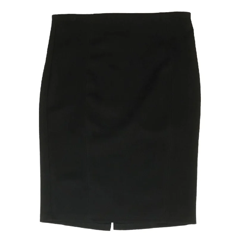 Black Solid Midi Skirt linen skirt breathable