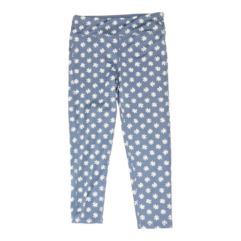 Blue Floral Leggings Trendy Faux Suede Leggings