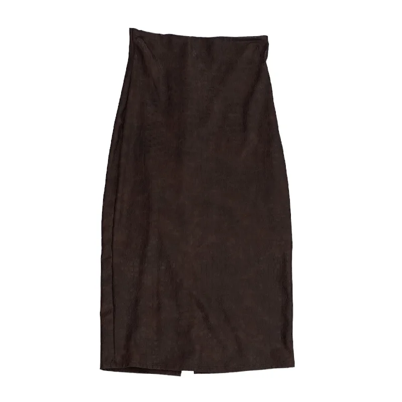 Brown Solid Midi Skirt velvet skirt luxury