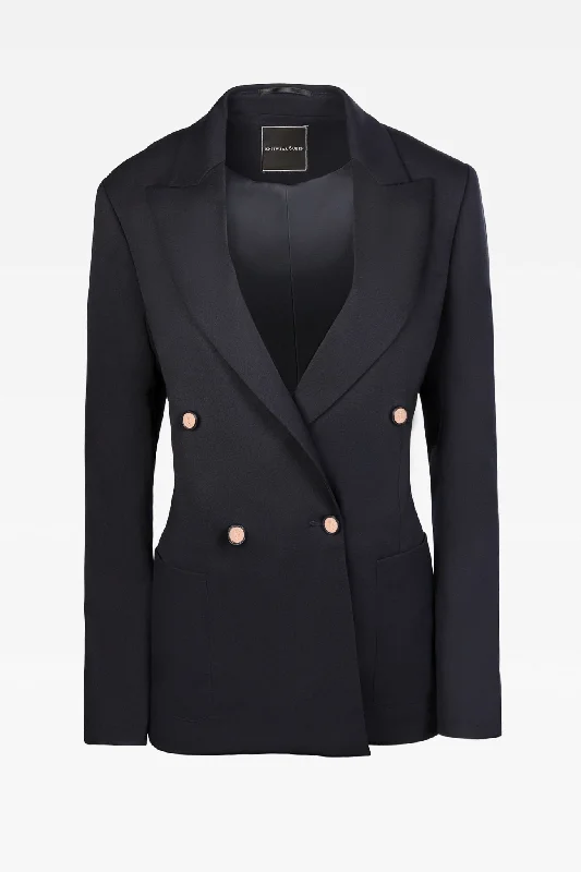 Carrie Navy Double Breasted Jacket: Tailored Elegance Essential for Modern Women Lace Jacket Ribbed Jacket Sequined Jacket