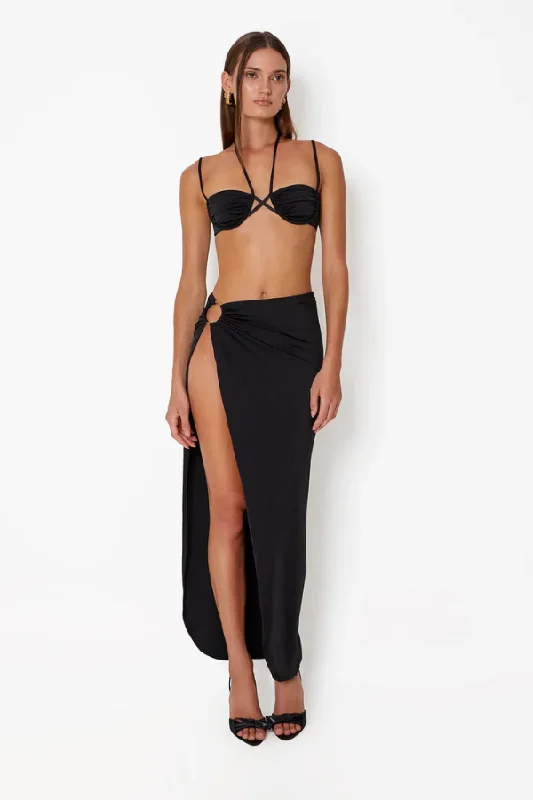 Avant Split Skirt Black elastic waist skirt