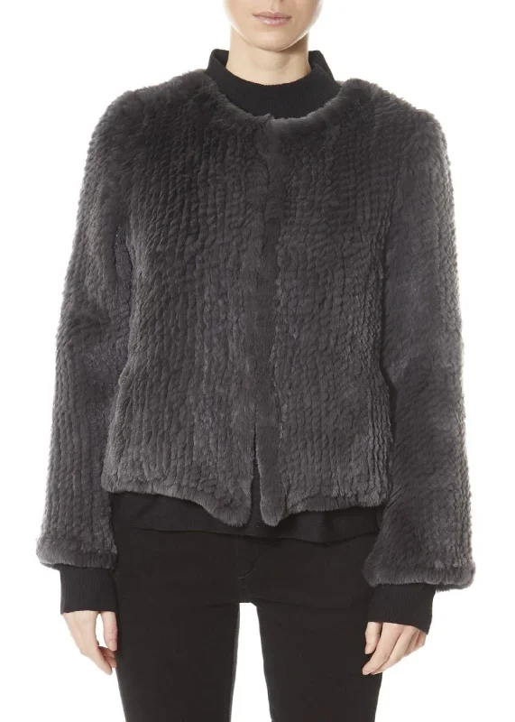Dark Grey Classic Short Knitted Rex Rabbit Jacket Denim Jacket Leather Jacket Suede Jacket Dark Grey Classic Short Knitted Rex Rabbit Jacket Denim Jacket Leather Jacket Suede Jacket