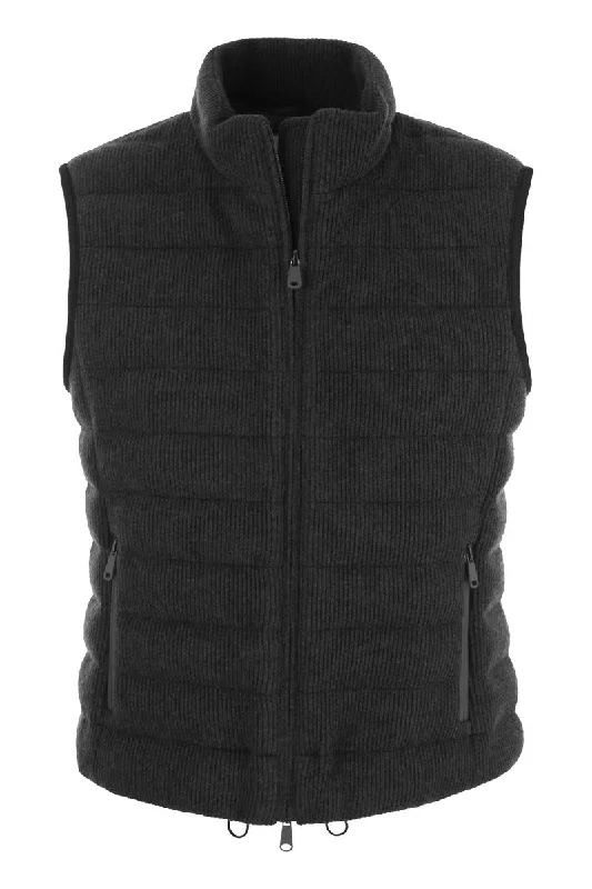 English rib cashmere knit sleeveless down jacket with monile Fleece Jacket Down Jacket Parka